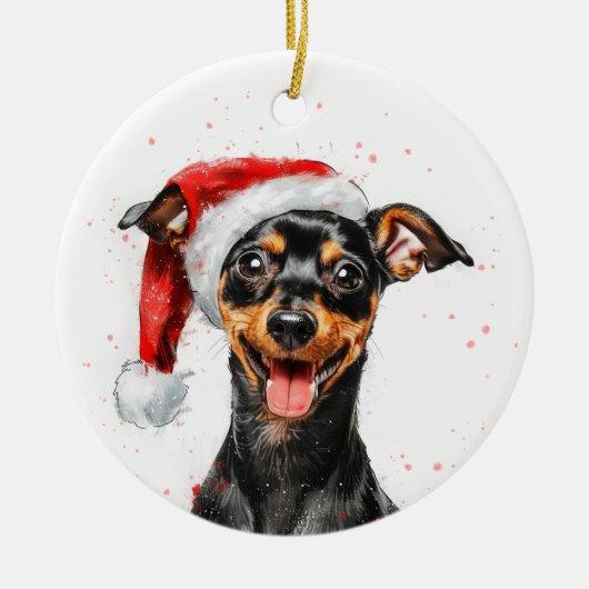 Happy Mini Pinscher Dog Christmas Personalized Keramisch Ornament (Voorkant)