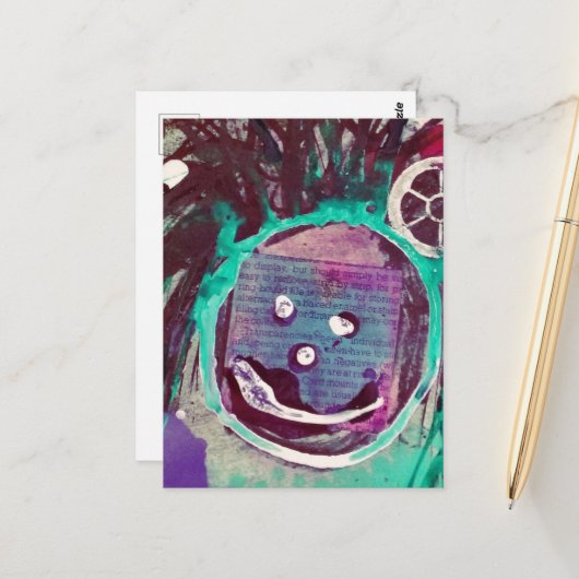 Happy Mixed Media Collage Briefkaart (Voorkant / Achterkant in situ)