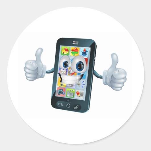 Happy mobile phone mascot-teken ronde sticker (Voorkant)