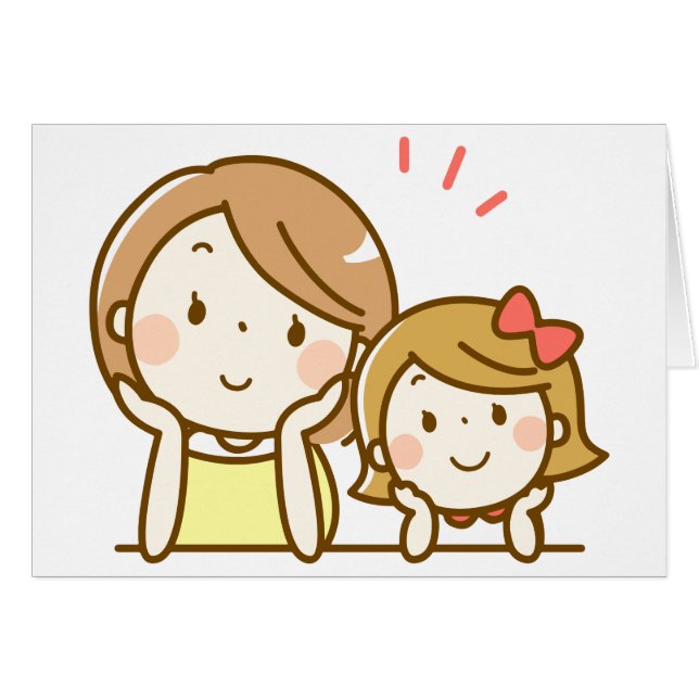 Happy Moeder en Daughter Cartoon Cute (Voorkant Horizontaal)