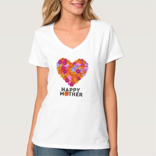 Happy moeder quote met bloemen t-shirt (Voorkant)