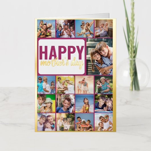 Happy Moederdag 17 Photo Collage Gold Folie Feestdagenkaart (Voorkant)