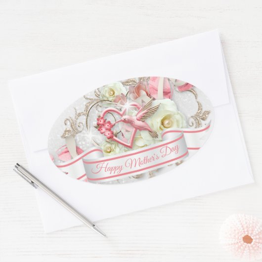 Happy Moederdag 3 Ovale Sticker (Envelop)