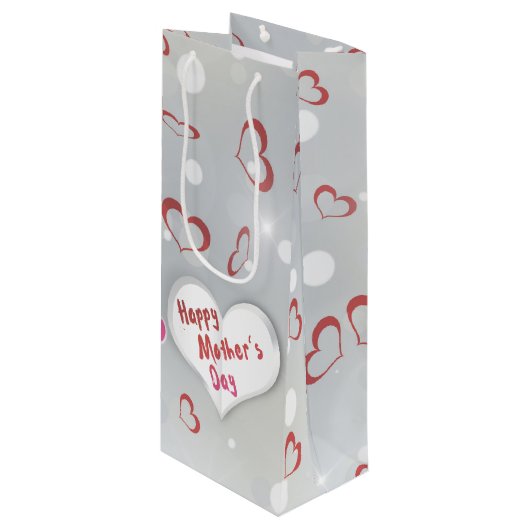 Happy Moederdag 3D-papierhart Wijn Cadeautas (Voorkant Gekanteld)