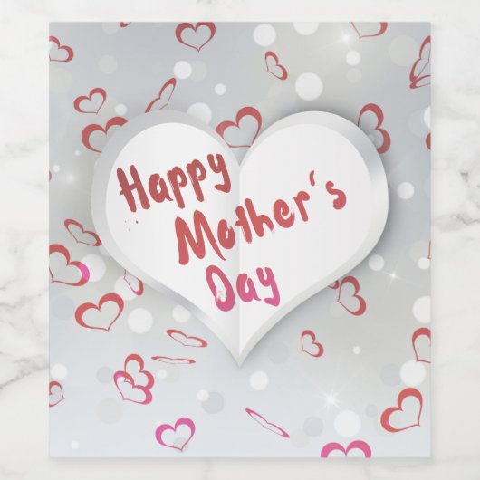 Happy Moederdag 3D-papierhart Wijn Etiket (Enkel label)