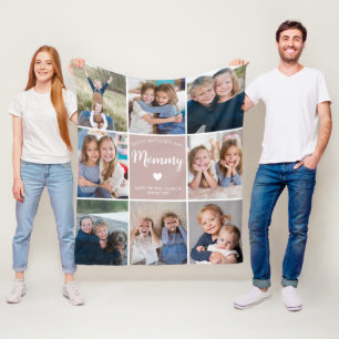 Happy Moederdag 8 Fotocollage Hart Roze Fleece Deken