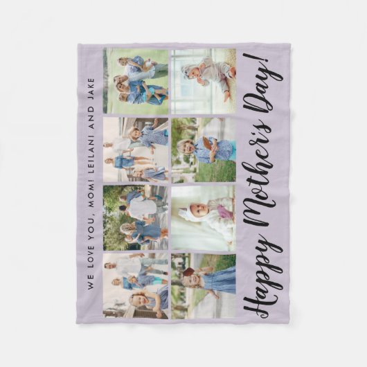 Happy Moederdag 8 Photo Custom Message Paars Fleece Deken (Voorkant)
