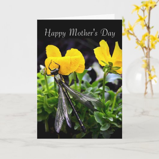 Happy Moederdag - Algemeen - Dragonfly/ Pansies Kaart (Gele Bloem)