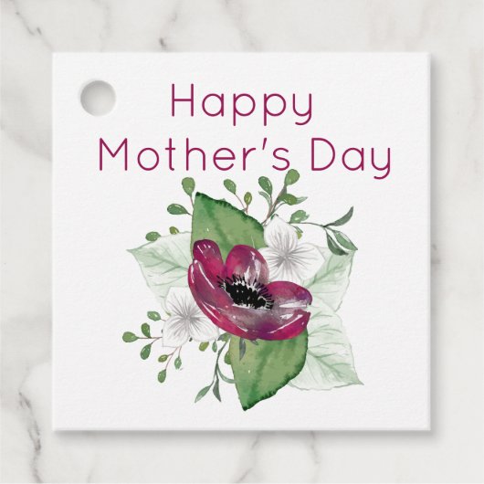 Happy Moederdag -  Anemone Flower Spray Bedankjes Labels (Voorkant)