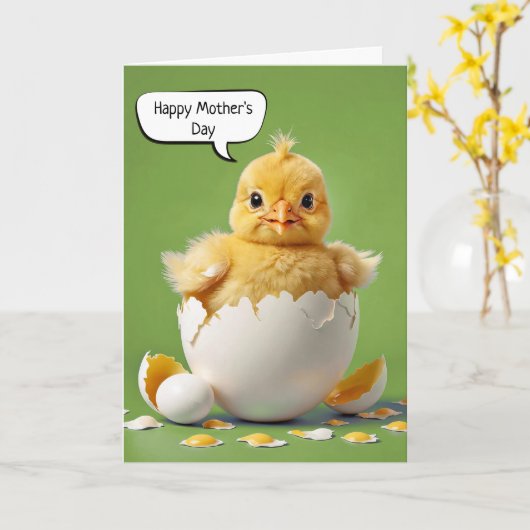 Happy Moederdag Baby Chick Kaart (Gele Bloem)