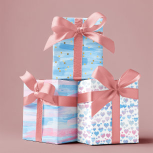 Happy Moederdag baby roze & blauw set van 3 Inpakpapier Vel