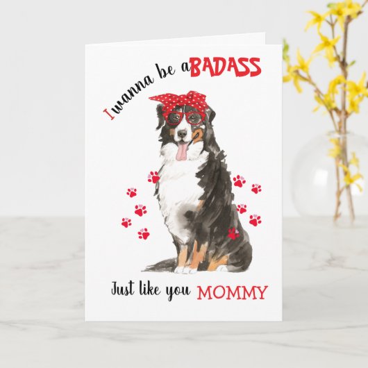 Happy Moederdag Badass Berner Sennenhond Kaart (Gele Bloem)