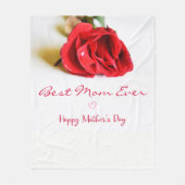 Happy Moederdag Best Mam Ever + Single Red Rose Fleece Deken (Voorkant)