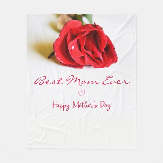 Happy Moederdag Best Mam Ever + Single Red Rose Fleece Deken (Voorkant)