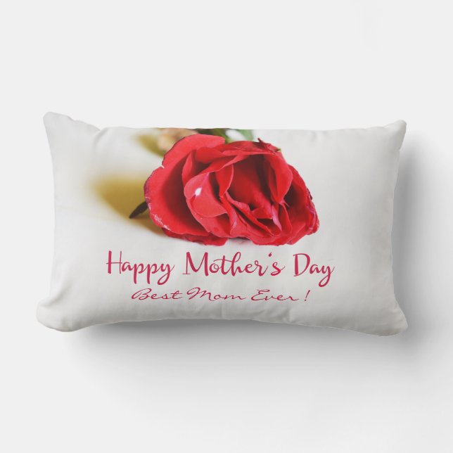 Happy Moederdag Best Mam Ever + Single Red Rose Kussen (Voorkant)