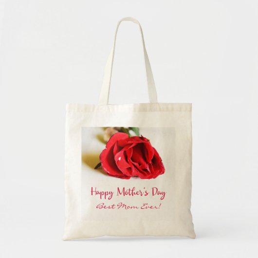 Happy Moederdag Best Mam Ever + Single Red Rose Tote Bag (Voorkant)