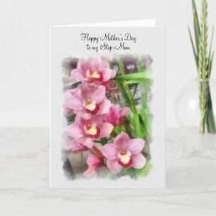 Happy Moederdag bij mijn Stap Moeder roze orchidee Kaart