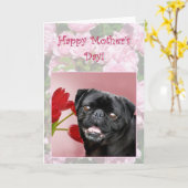 Happy Moederdag Black Pug wenskaart Kaart (Gele Bloem)