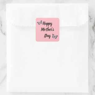 Happy Moederdag Black Script Roze Butterflies Vierkante Sticker