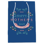 Happy Moederdag - Blauwgroen crème roze Floral Medium Cadeauzakje (Voorkant)