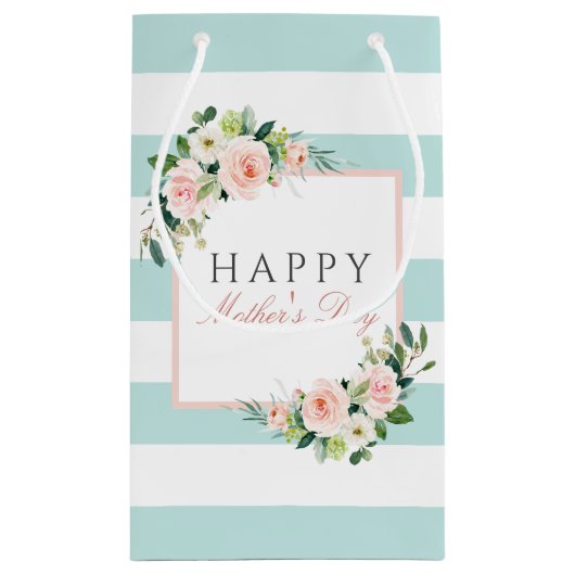 Happy Moederdag Bloemen en Stripes Pattern Klein Cadeauzakje (Achterkant)