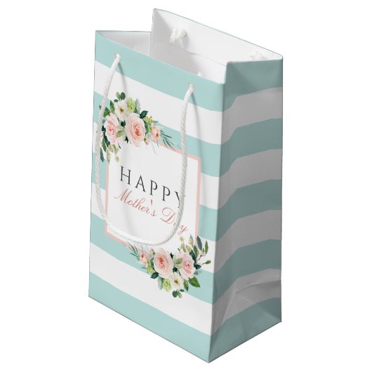 Happy Moederdag Bloemen en Stripes Pattern Klein Cadeauzakje (Achterkant Gekanteld)