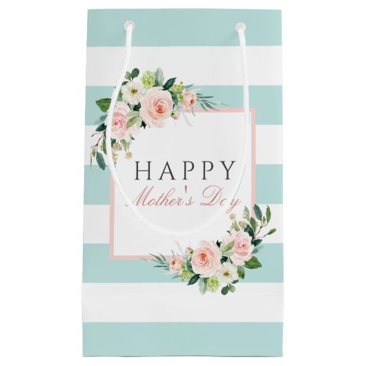 Happy Moederdag Bloemen en Stripes Pattern Klein Cadeauzakje (Voorkant)