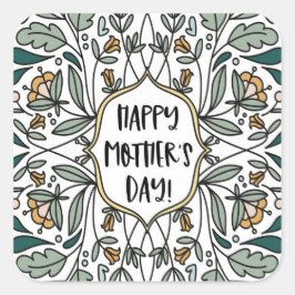 Happy Moederdag Bloemen Illustraties Vierkante Sticker