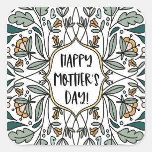 Happy Moederdag Bloemen Illustraties Vierkante Sticker