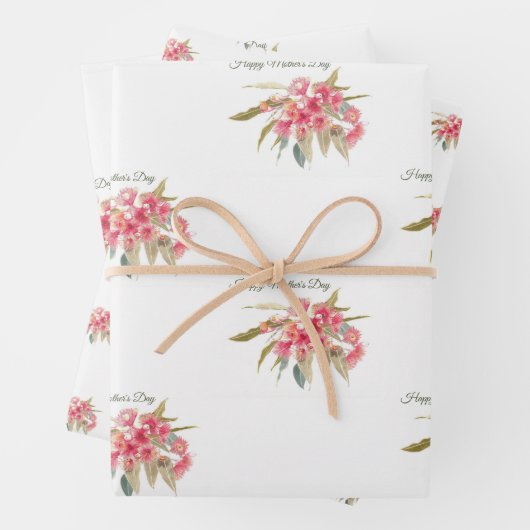 Happy Moederdag Bloemen Roze Inpakpapier (In situ)