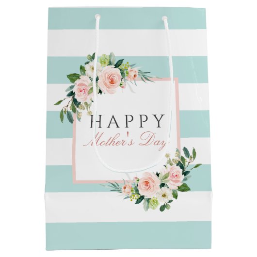 Happy Moederdag Bloemenstrepen patroon Medium Cadeauzakje (Achterkant)