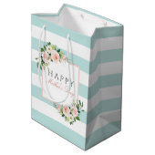 Happy Moederdag Bloemenstrepen patroon Medium Cadeauzakje (Achterkant Gekanteld)