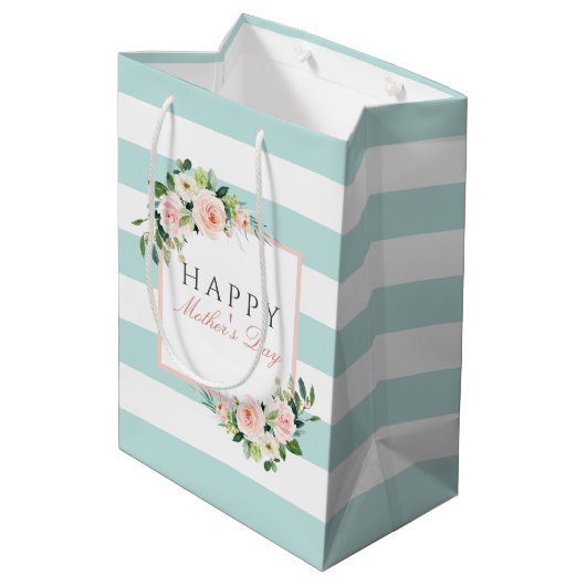 Happy Moederdag Bloemenstrepen patroon Medium Cadeauzakje (Achterkant Gekanteld)