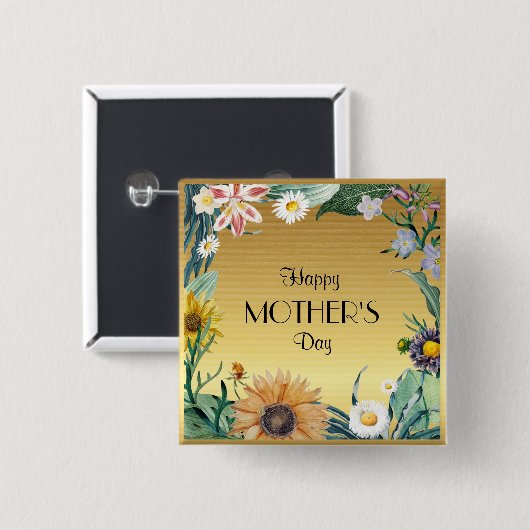 Happy Moederdag, bloemontwerp, Button (Voorkant /achterkant)