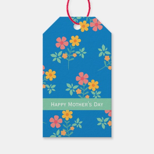 Happy Moederdag Blue Daisy  Bouquet Cadeaulabel (Voorkant)