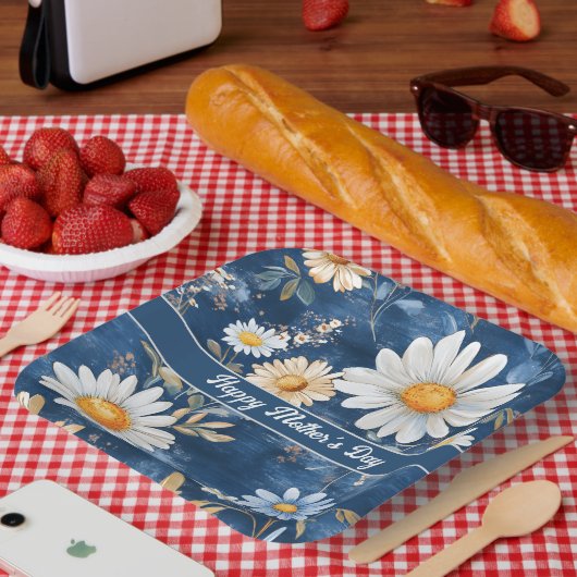 Happy Moederdag Blue en White Daisies Papieren Bordje (Picknick)