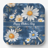 Happy Moederdag Blue en White Daisies Papieren Bordje (Voorkant)