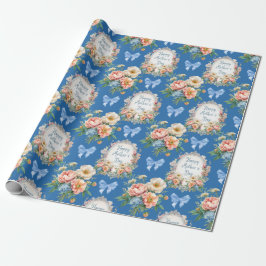 Happy Moederdag Blue Floral Cadeaupapier