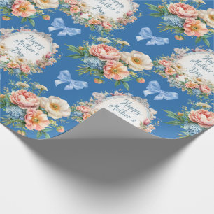 Happy Moederdag Blue Floral Cadeaupapier