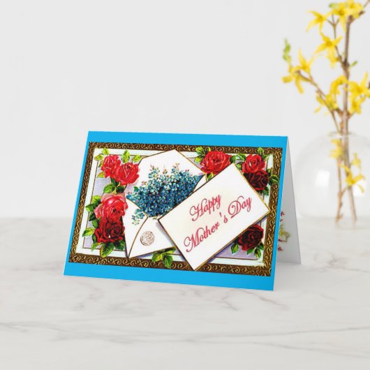 Happy Moederdag Blue  Floral Greeting Kaart (Gele Bloem)