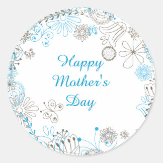Happy Moederdag Blue Flowers Ronde Sticker