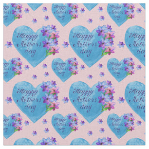 Happy Moederdag Blue Hearts Floral op Roze Stof