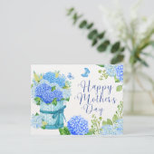 Happy Moederdag Blue Hydrangea Flowers Feestdagenkaart (Staand voorkant)