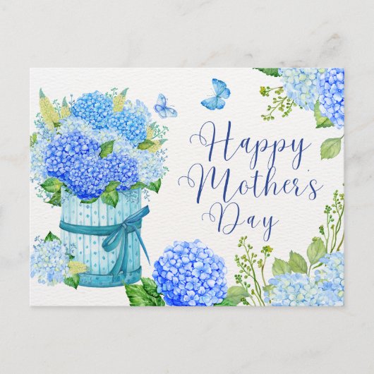 Happy Moederdag Blue Hydrangea Flowers Feestdagenkaart (Voorkant)