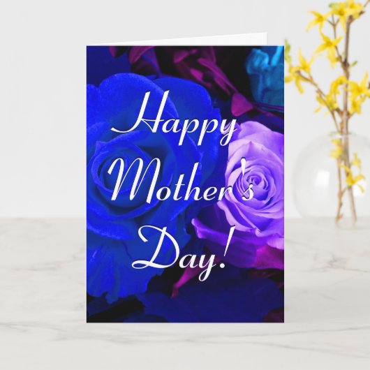 Happy Moederdag Blue Paars Roos I Kaart (Gele Bloem)