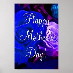 Happy Moederdag Blue Paars Roos Poster