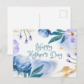 Happy Moederdag Blue, paarse bloemen Briefkaart (Voorkant / Achterkant)