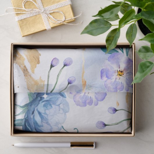 Happy Moederdag Blue, paarse bloemen Tissuepapier (Geschenk)