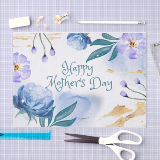 Happy Moederdag Blue, paarse bloemen Tissuepapier (Craft)