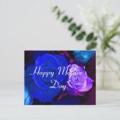 Happy Moederdag Blue Paarse Rozen Briefkaart (Staand voorkant)